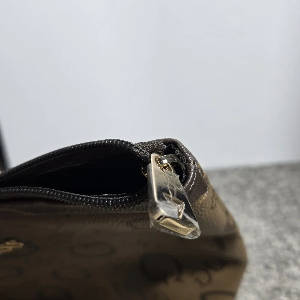 GUESS‎ Make Up Cosmetic Bag Zip Top Closure Brown Tones Gold Tone Trim LOGO